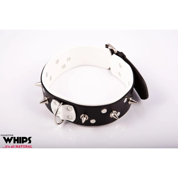 Obroża męska skórzana, regulowana, biała – 4,5 cm szerokości, 100 cm smycz