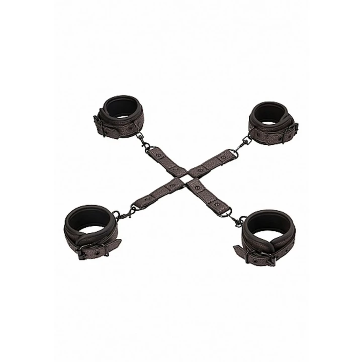 Zestaw do wiązania - Ouch - Tytanowo-szary, regulowane mankiety ze skórzanej skóry, idealny do BDSM