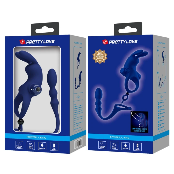 Pierścień na penisa i wtyczka analna PRETTY LOVE, ABS/Silikon, 10 funkcji wibracji