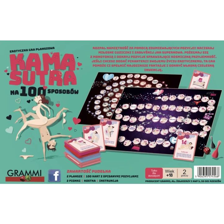 Gra erotyczna - Kamasutra 100 pozycji, 2 plansze, 100 kart z opisami, instrukcja