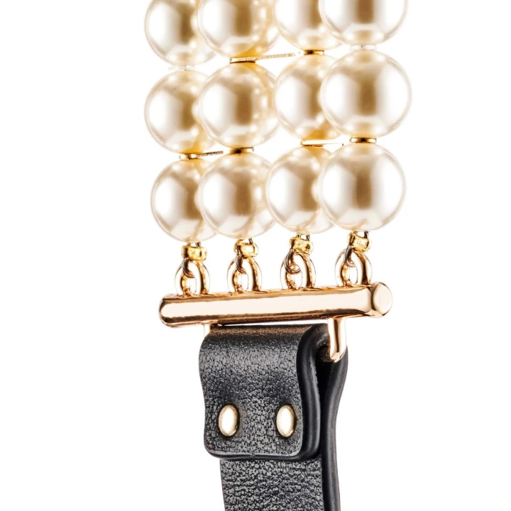 Smycz i obroża dla psa GUILTY PLEASURE, wegańska skóra, perły, regulowana, luksusowa