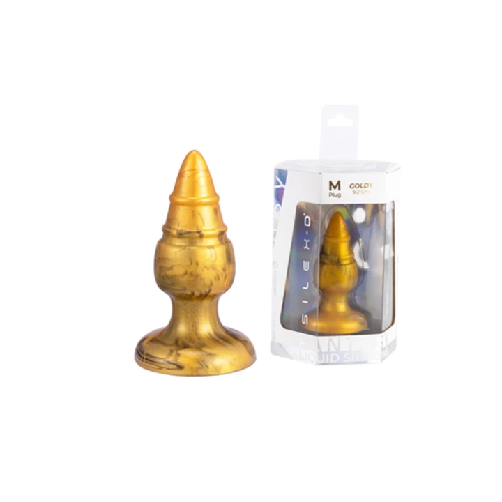 Korek analny SILEXD Goldy M 9,2cm z efektem termoreakcji i złotym wykończeniem