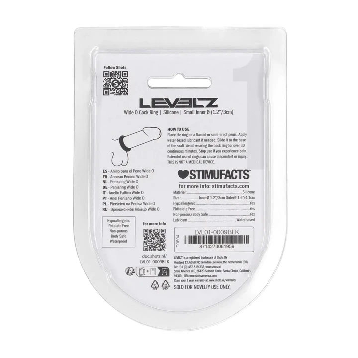 Pierścień silikonowy do penisa LEVELZ - Rozmiar S, 30mm, czarny, komfortowy dopasowany design
