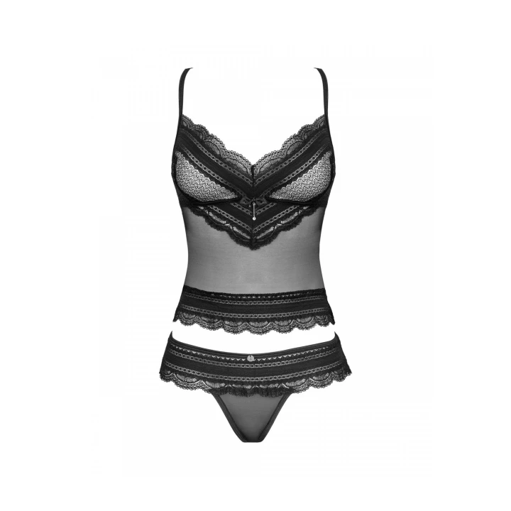 Bielizna damska OBSESSIVE Ivannes, czarny top L/XL, regulowane ramiączka, koronka dekoracyjna