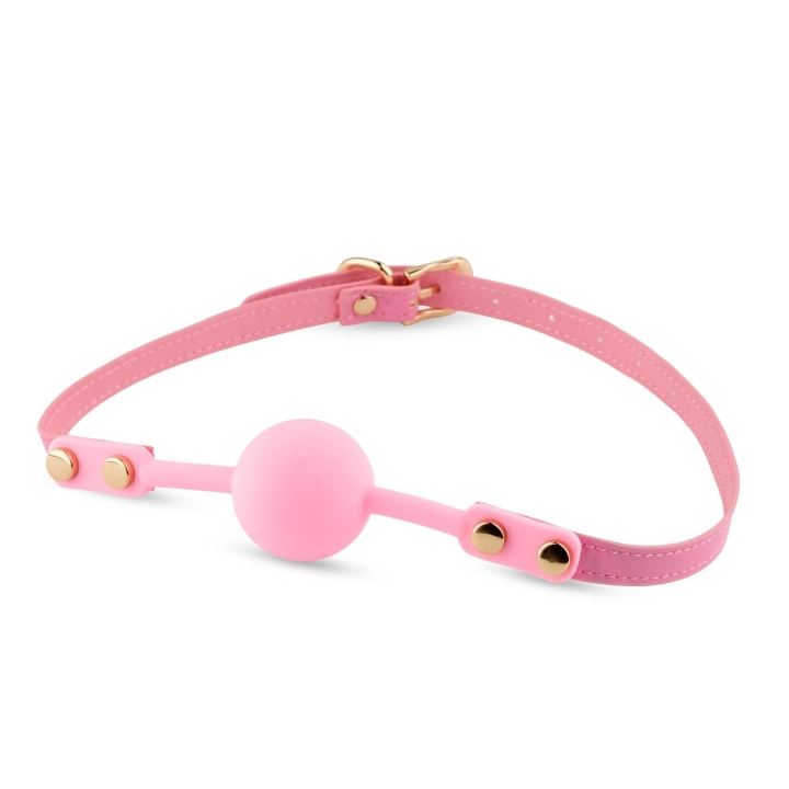 Knebel (Ball Gag) Pink Elegance – silikon 4 cm, regulowany pasek, złote detale
