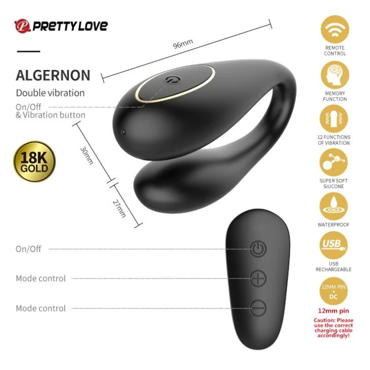 Zestaw akcesoriów dla par - PRETTY LOVE Golden Black, 12 funkcji wibracyjnych, bezprzewodowy pilot