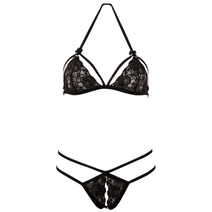 Komplet koronkowy COTTELLI LINGERIE - Zmysłowy biustonosz, stringi ouvert, elegancki zestaw