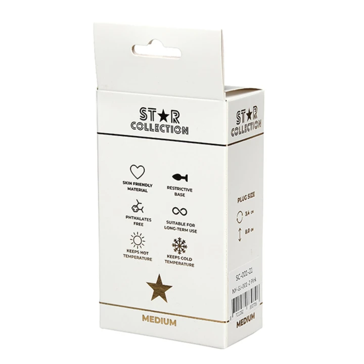 Korek analny M – Star Collection, różowy z kryształem, 3,5×8,5 cm