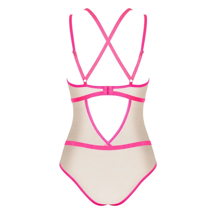 Body Nudelia - OBSESSIVE, regulowane ramiączka, geometryczne plecy, neonowy róż L/XL