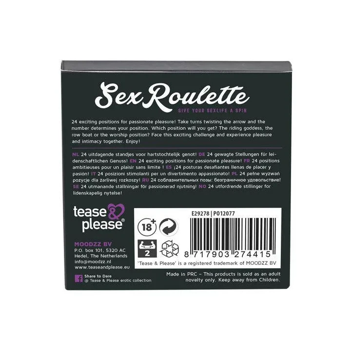 Gra erotyczna Sex Roulette Kamasutra - 24 wyzwania, 10 języków, rozmiar 12x12x1,5 cm