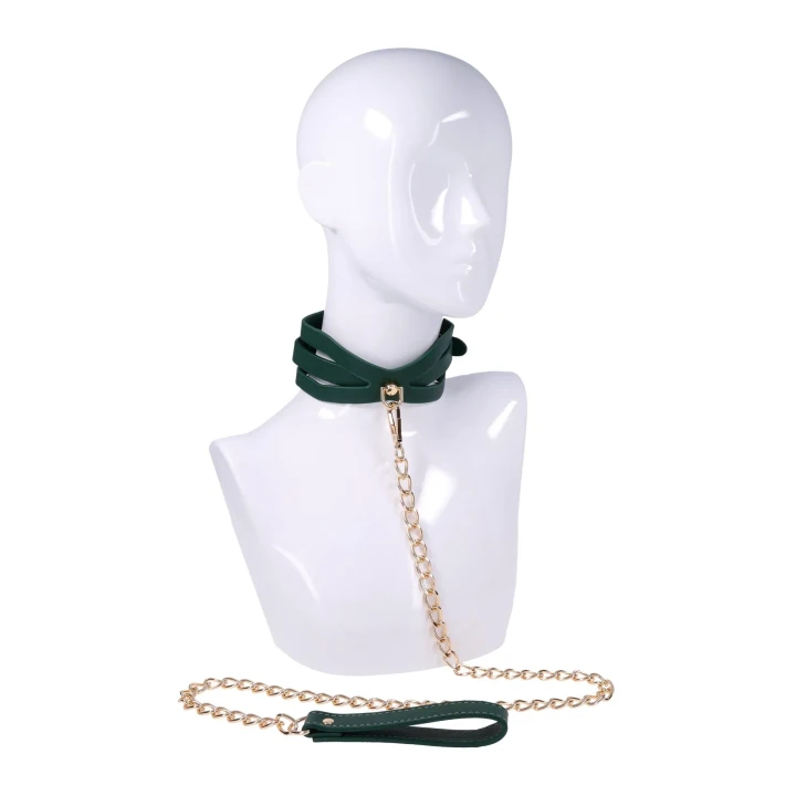 Obroża i Smycz — Indica Cutout — aksamitne wykończenie, złote okucia, regulowana