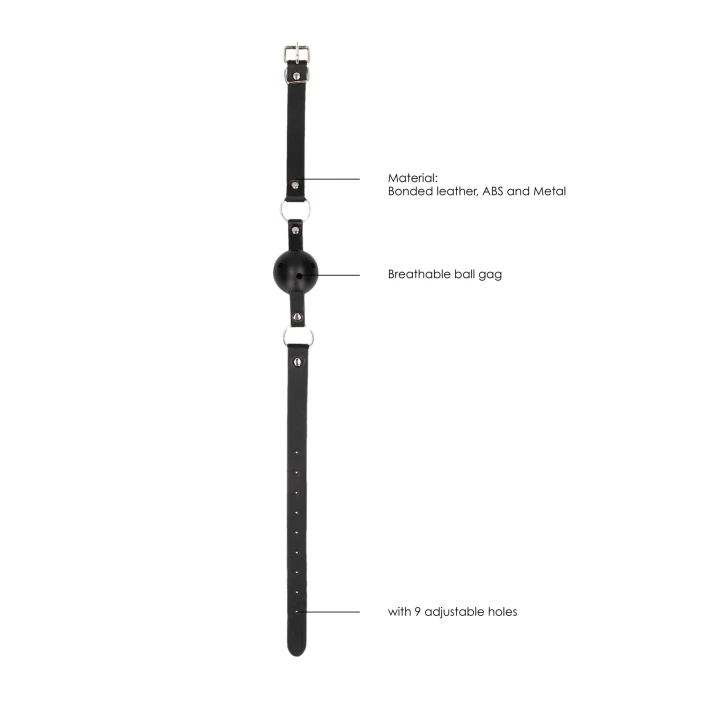 Knebel ball gag Ouch! - skórzane paski, regulacja rozmiaru, umożliwia oddychanie