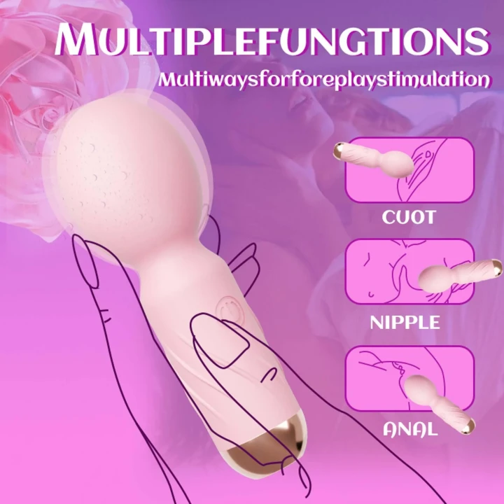 Masażer mini, Cute Mini Wand Pink, 10 trybów wibracji, wodoodporny, silikon medyczny