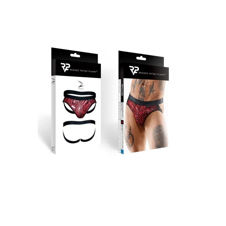 Majtki jockstraps REGNES FETISH PLANET XL - elastyczny tiul, czarna gumka, efekt powiększenia