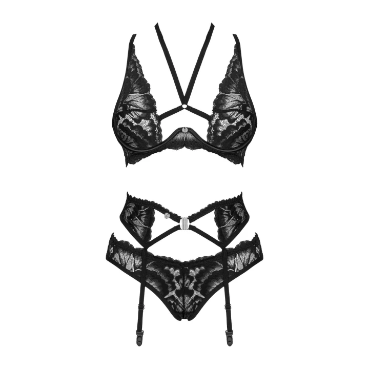Bielizna koronkowa OBSESSIVE Alessya, 3-częściowa, regulowane ramiączka, XS/S
