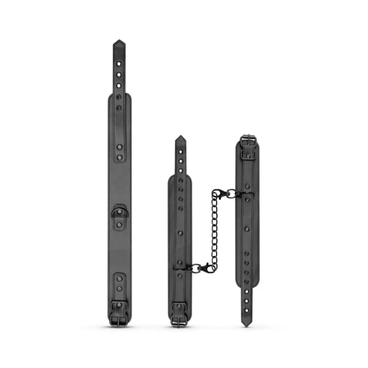 Obroża i kajdanki BDSM - Bedroom Fantasies, skóra syntetyczna, regulowane 21-33 cm