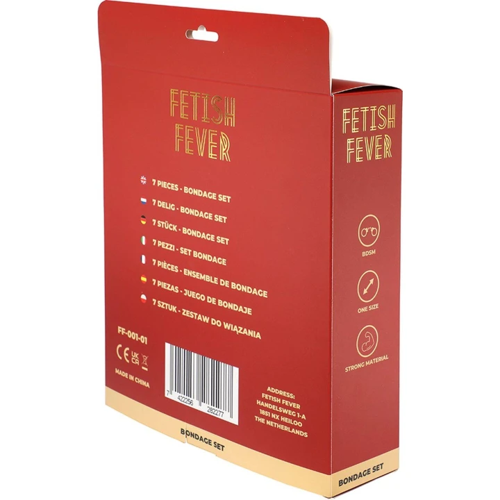 Zestaw BDSM Fetish Fever - 7 elementów, czarny, zawiera: mankiety, obroża, knebel