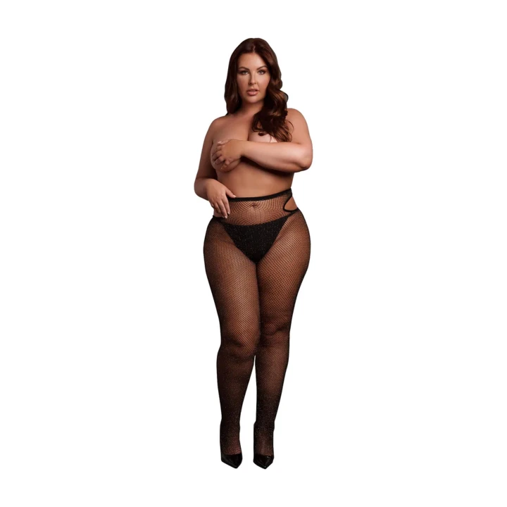 Rajstopy plus size LE DESIRE - Złoty Blask, Nylon 92%, Spandex 8%, Wycięcia