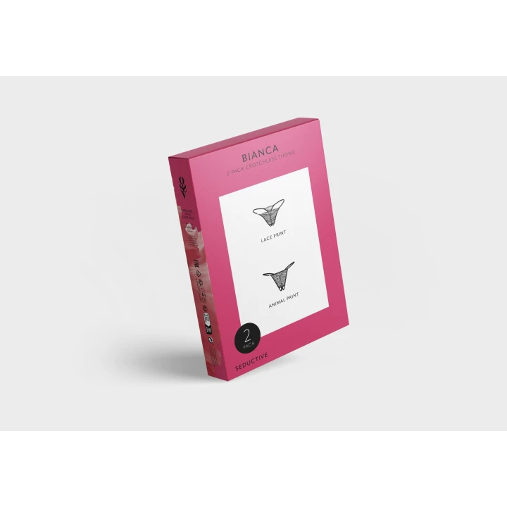 Stringi otwarte OBSESSIVE Bianca 2-pak S/M, koronkowe, transparentne, elastyczne paski