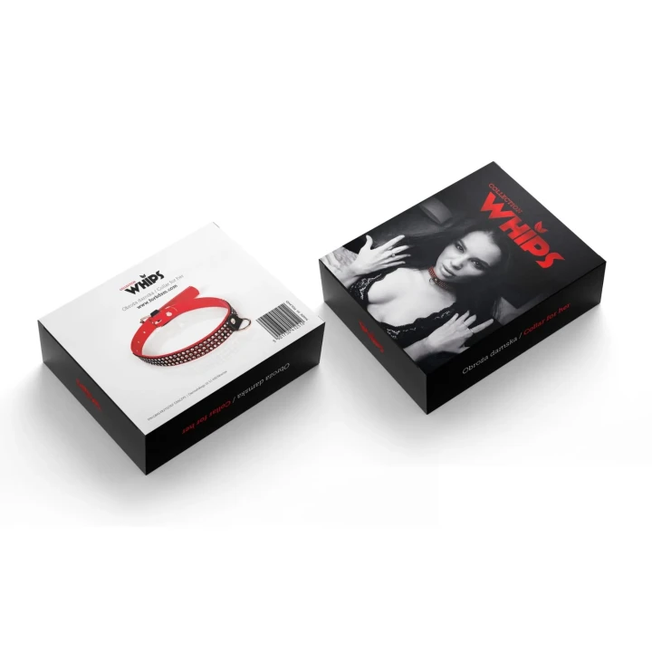 Obroża WHIPS Vegan, kryształki, szerokość 2cm, regulacja 36-42cm, czerwona