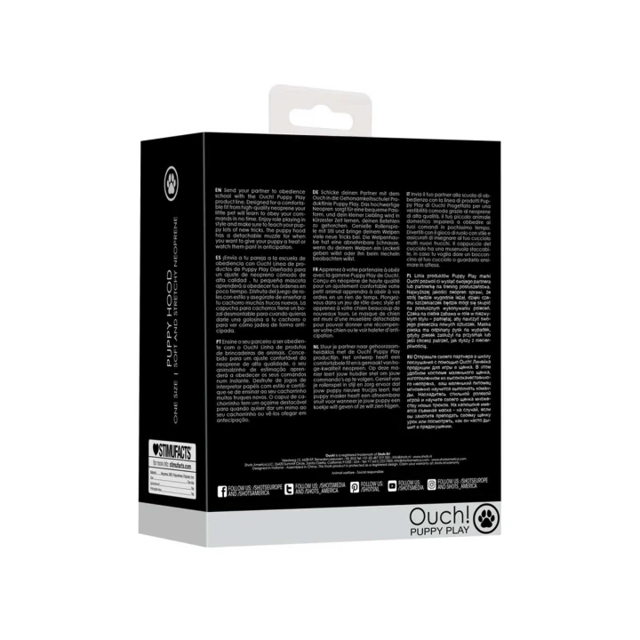 Kaptur dla psa z neoprenu OUCH! Puppy Play - czarny, 31 cm, odpinany kaganiec