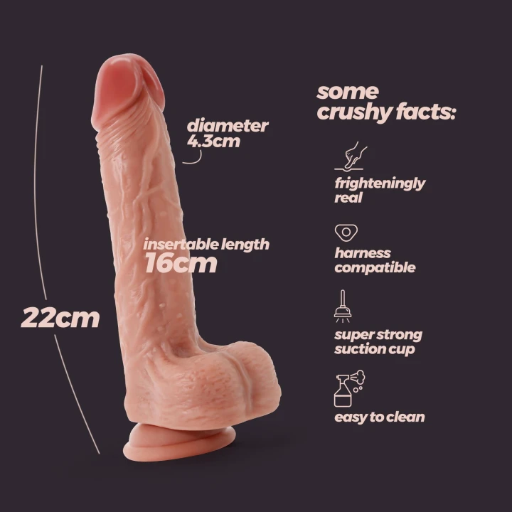 Dildo CRUSHIOUS INVIKTUS 22cm, płynny silikon, twardy rdzeń, mocna przyssawka