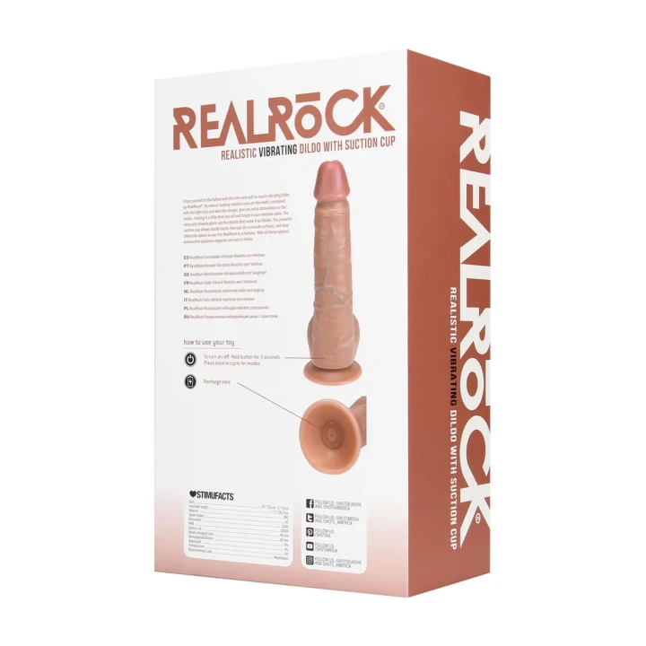 Dildo RealRock® wibrujące 25 cm, naturalny wygląd, przyssawka, skórzanopodobne