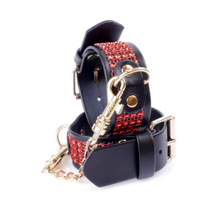 Mankiety do zniewalania Fetish B - regulowane 18-22 cm, skóra ekologiczna, metalowy łańcuch