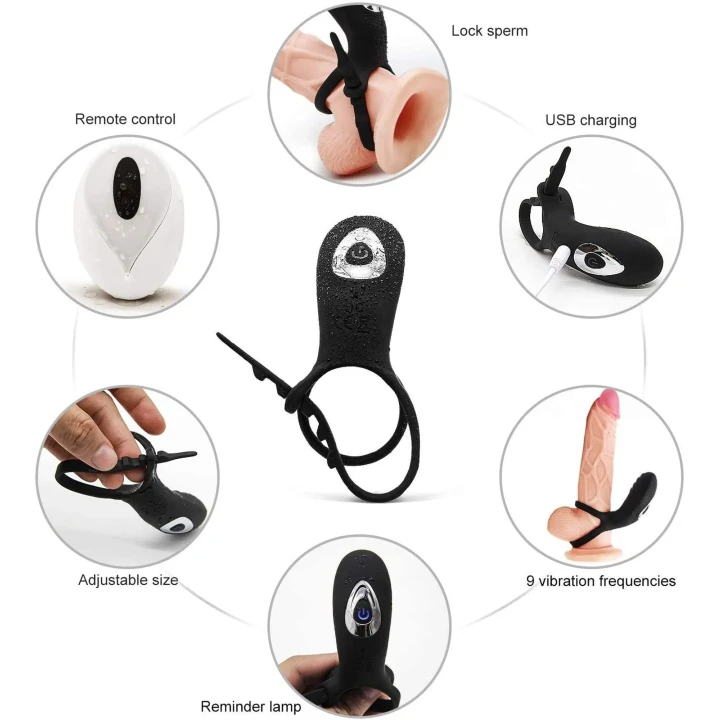 Pierścień wibracyjny dla par, silikonowy, wodoodporny, z pilotem, 9 trybów