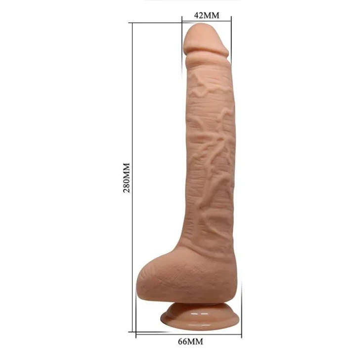 Dildo BAILE BW-008038NR, 11'' z przyssawką, TPR, wodoodporny, cielisty