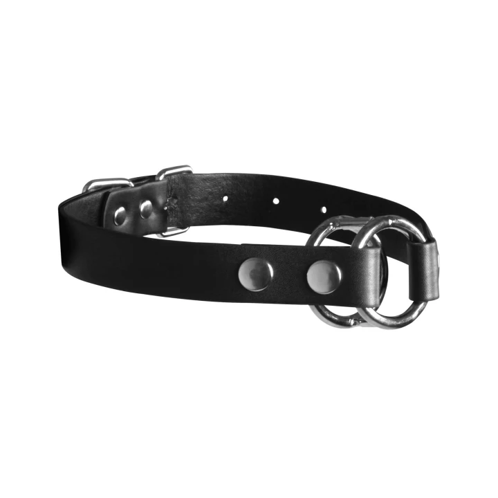 Knebel ustny - Regulowany, wykonany z wysokiej jakości skóry PU, stalowe pierścienie