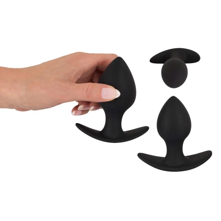 Wtyki analne Black Velvets, silikon, 3 rozmiary, miękka faktura, stożkowy kształt