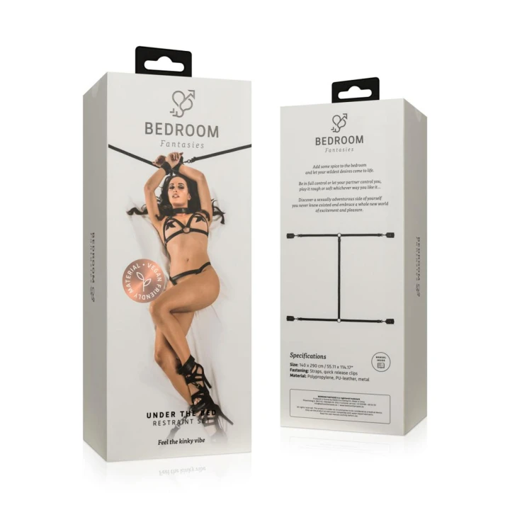 Zestaw do krępowania pod materac - Fantazje Sypialniane, Skóra syntetyczna, Regulowane kajdanki