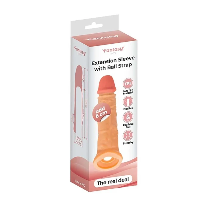 Nasadka przedłużająca - TPE, 21cm długości, 3cm średnicy, pasek na jądra