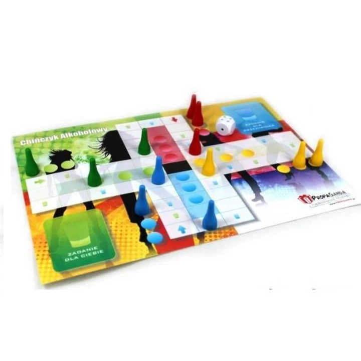 Zestaw Gier Imprezowych Alkochińczyk - 3 Gry, Akcesoria, Odporna Plansza A3