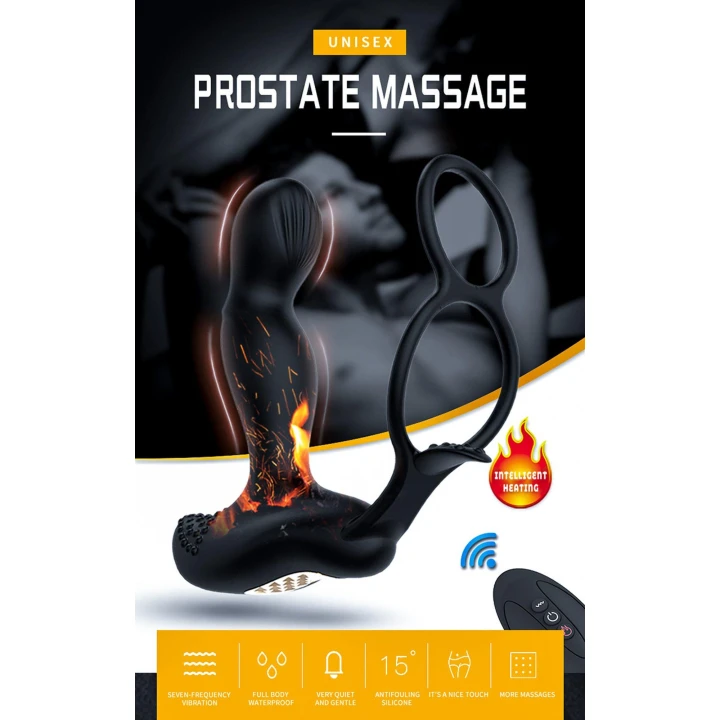 Masażer prostaty, silikonowy, 7 funkcji wibracji, pilot bezprzewodowy, grzanie