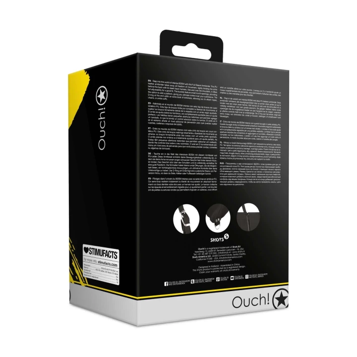 Opaska BDSM z pełnym rękawem - PU, regulacja, D-ring - Czarne