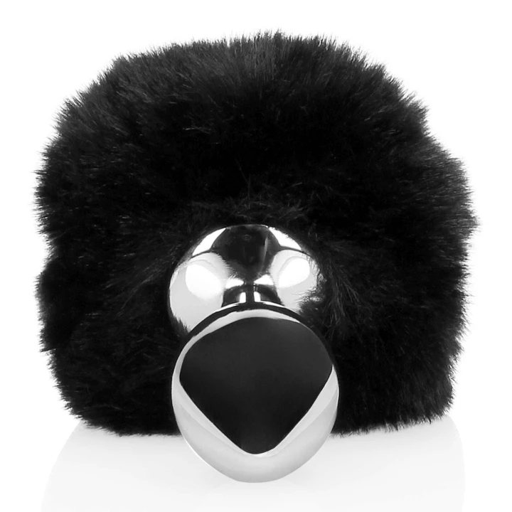 Wtyczka analna z ogonem króliczka, metalowa - komfortowy kształt i materiał aluminium, poliester