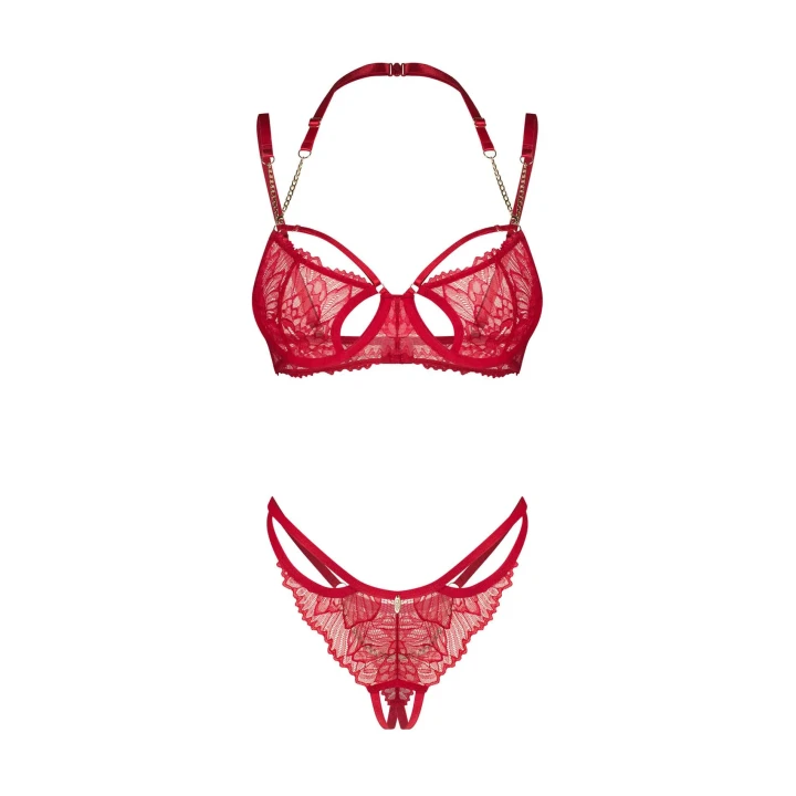 Zestaw bielizny koronkowej OBSESSIVE Matildea S/M, fiszbiny, regulowane ramiączka, złoty detal