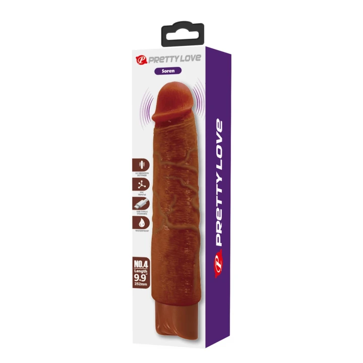 Dildo Pretty Love Soren, 25,2 cm, 10 trybów wibracji, realistyczny brązowy