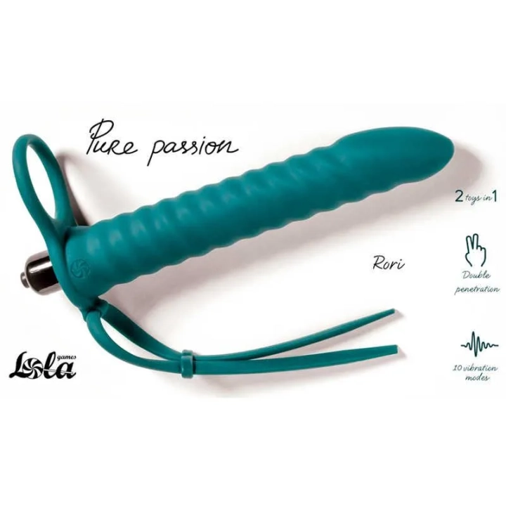 Dysza Rori Pure - podwójna penetracja, wibracje, hipoalergiczny silikon, 16,2 cm
