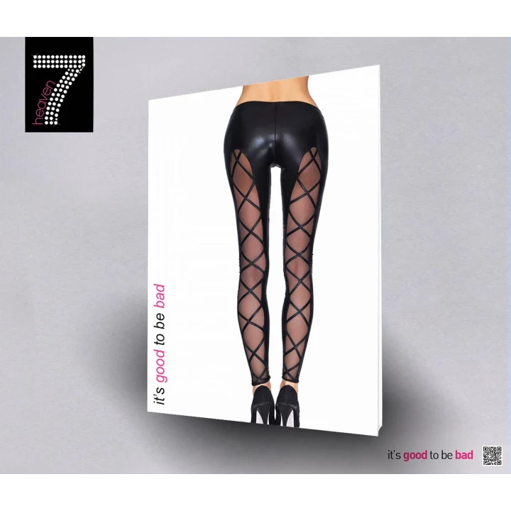 Legginsy wetlook Camiri, tiulowe wstawki, czarne, rozmiar S, wygodne w noszeniu