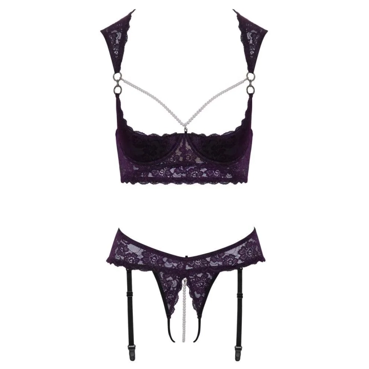 Biustonosz Longline COTTELLI LINGERIE, koronkowy, purpurowy, z czarnymi detalami