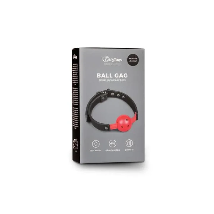 Knebel-bola - Eko skóra, regulowany pasek 43-61,5 cm, piankowa wyściółka, czerwony