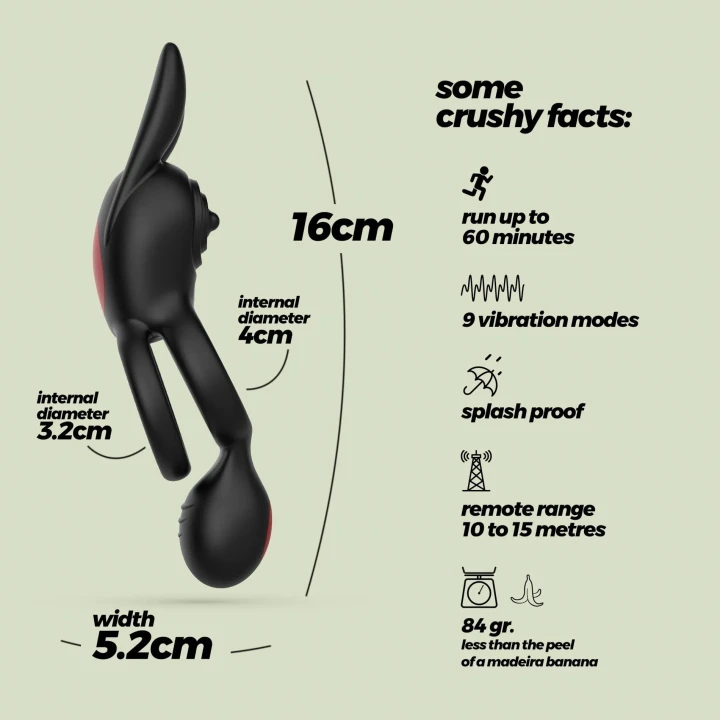 Pierścień wibracyjny CRUSHIOUS DINGO z pilotem, 9 trybów, silikon, 3,2-4cm