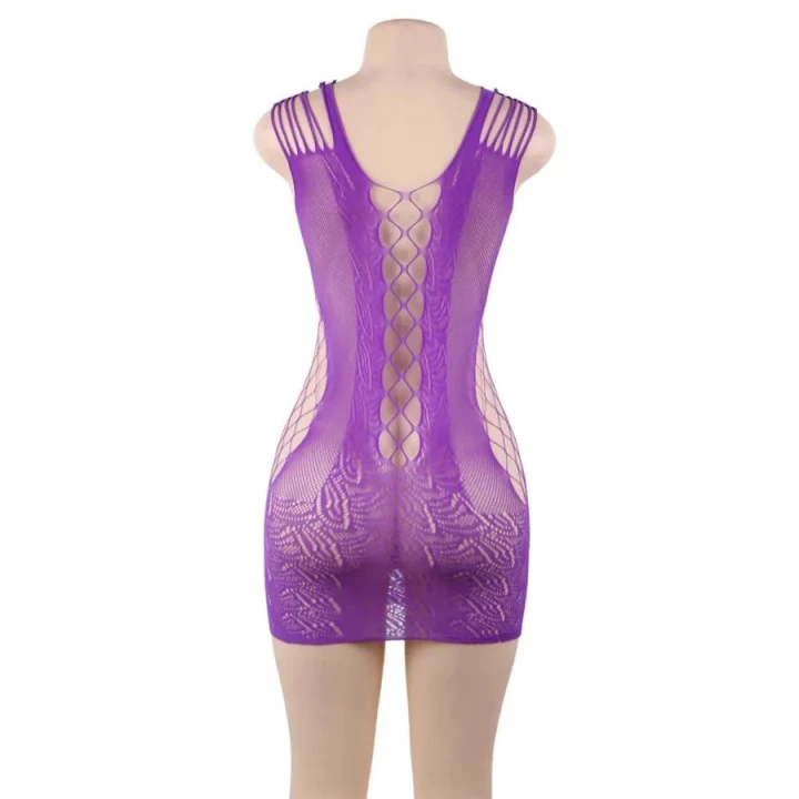 Sukienka erotyczna H3161 – fioletowa, siateczkowa, elastyczny materiał (XL)