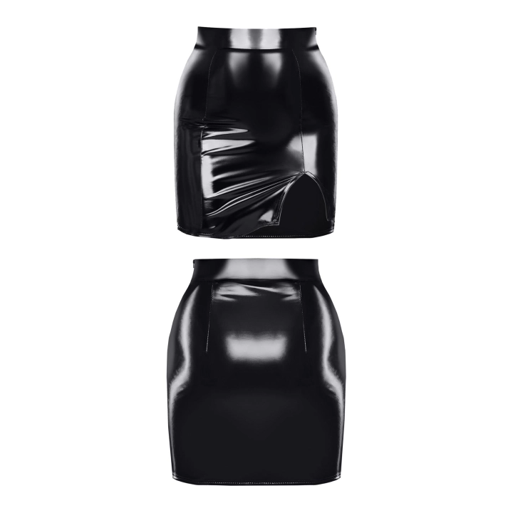 Skirt DEMONIQ – czarne elastyczne PVC, modelujące talię i biodra, ozdobne wycięcie