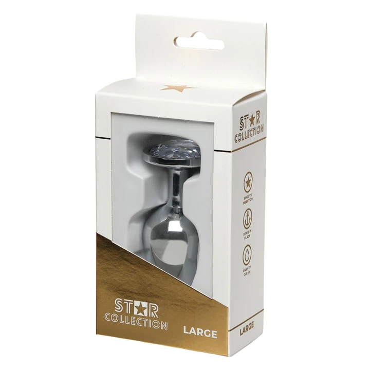 Analny korek L metalowy z kamieniem – Star Collection, srebrny, 4cm x 10cm