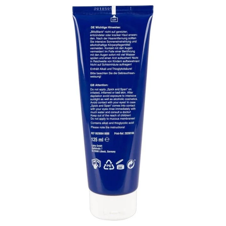 Krem do depilacji BlitzBlank 125ml - Delikatna formuła, Gładka skóra, Łatwe usuwanie włosków