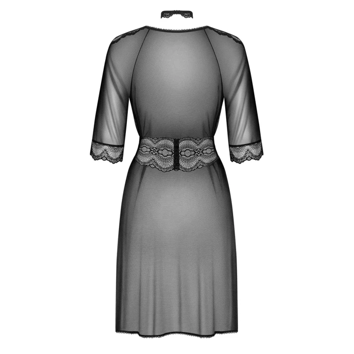 Peniuar OBSESSIVE Lucita S/M, koronkowy choker, elegancki pas z wiązaniem